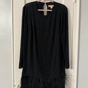 Michael Kors Beaded Dress with Ostrich Feather Trim